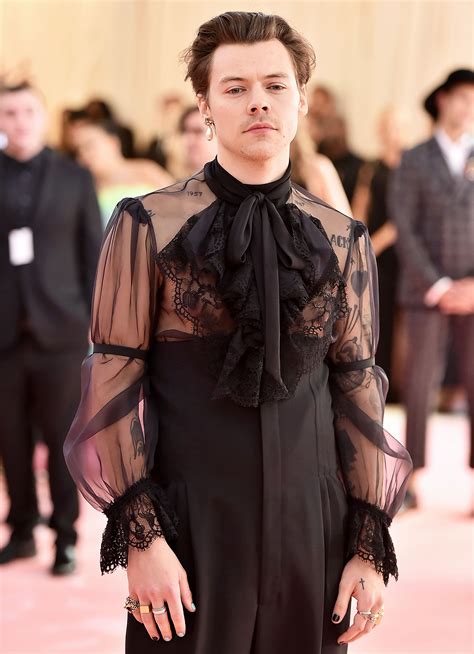 harry styles gucci black sheer top|harry styles red carpet dress.